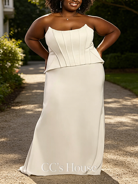 Modern Matte Satin Peplum Bodice Faux Two-Piece Dress