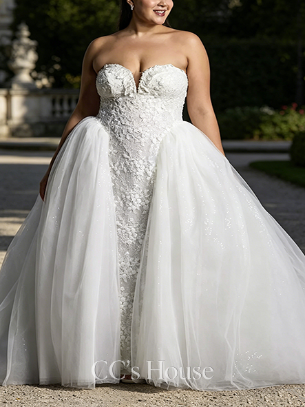 Stunning Embellished Plunge Sheath with Tulle Overskirt