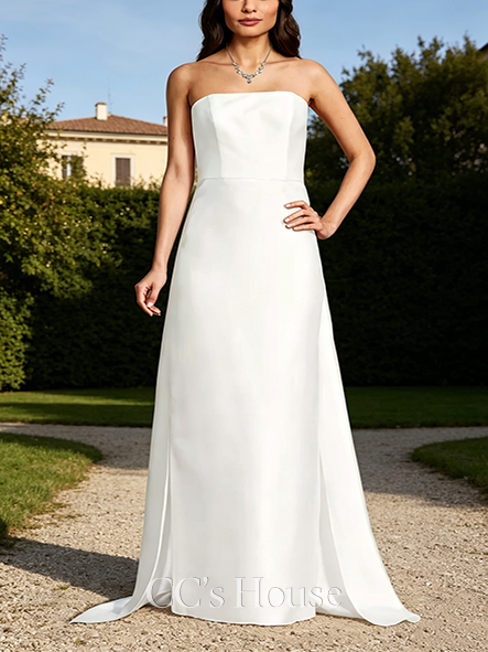 Clean Strapless Mikado Sheath Wedding Dress