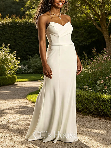 Smooth Strapless Stretch Crepe Sheath Wedding Dress