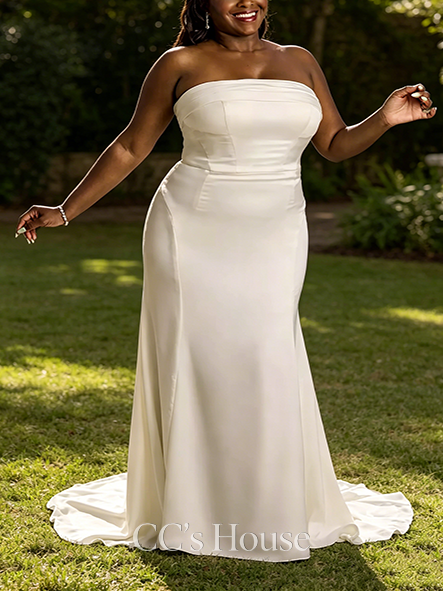 Clean-cut Satin Straight-Neck Sheath Wedding Dress