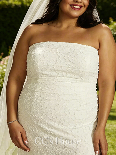 Strapless-lace Allover Lace Strapless Sheath Wedding Dress
