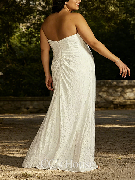 Strapless-lace Allover Lace Strapless Sheath Wedding Dress