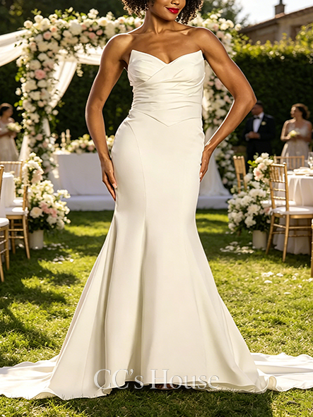 Luxury Stretch Satin Basque Waist Mermaid Wedding Dress