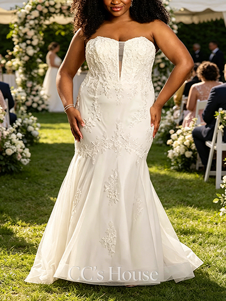 Classic Strapless Lace Appliqued Mermaid Wedding Dress