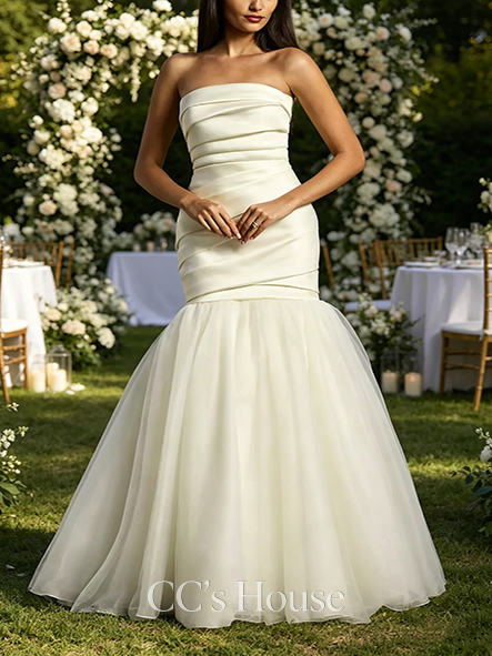 Dreamy White Tulle Trumpet Wedding Dress