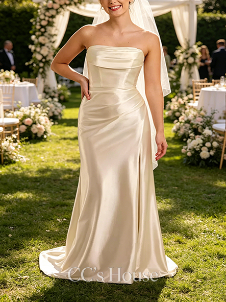 Sleek Strapless Sculpting Satin Mermaid Wedding Dress