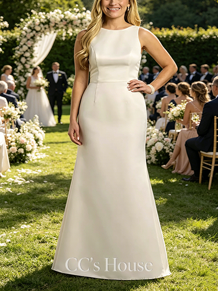 Elegant High Neck Satin Bow Back Mermaid Wedding Dress