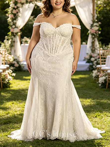 Retro Lace Drop Waist Corset Mermaid Wedding Dress