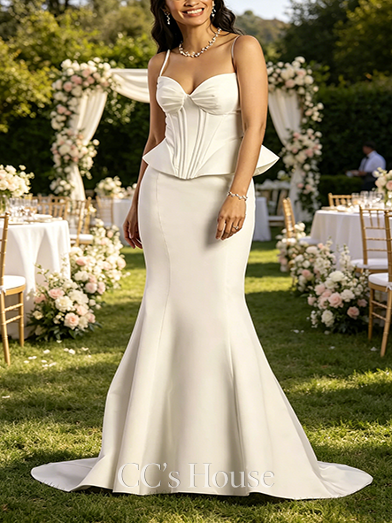 Fashionable Two-Piece Satin Peplum Mermaid Dress