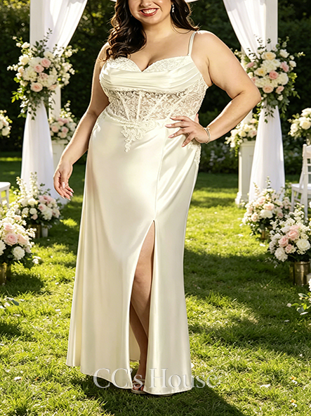 Refined Sculpting Satin Illusion Lace Bodice Mermaid Dress