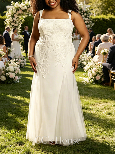 Layered Tulle Lace Applique Corset Mermaid Wedding Dress
