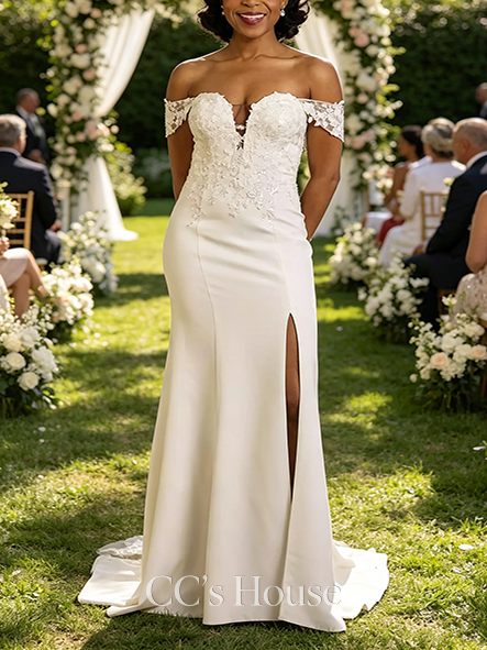 Slim Stretch Crepe Plunge Mermaid Wedding Dress