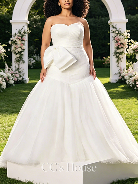 Airy Pleated Tulle Sweetheart Mermaid Gown