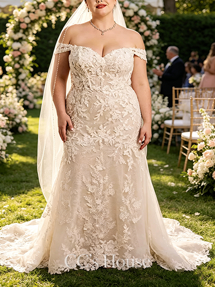 Sweet Lace Off-the-Shoulder Sweetheart Wedding Dress