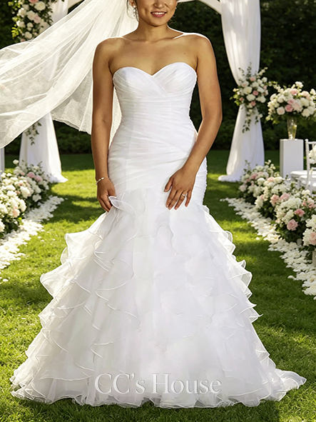 Backless Organza Mermaid Wedding Dress with Lace-Up Back