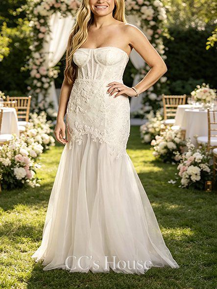 Ornate Strapless Beaded Lace Mermaid Wedding Dress