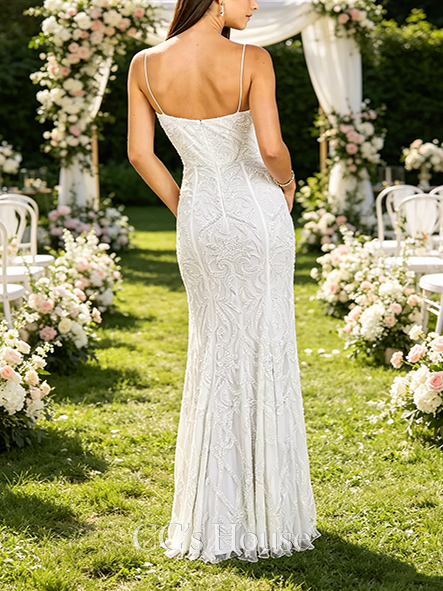 Elegant Beaded V-Neck Mermaid Wedding Dress