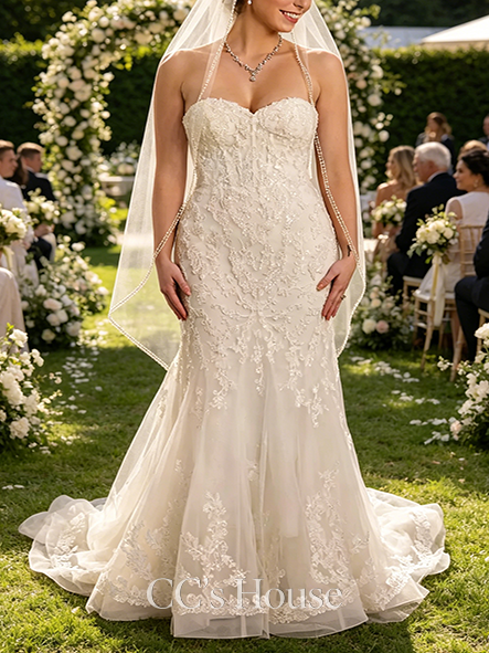 Blended Tulle and Beaded Lace Mermaid Wedding Dress