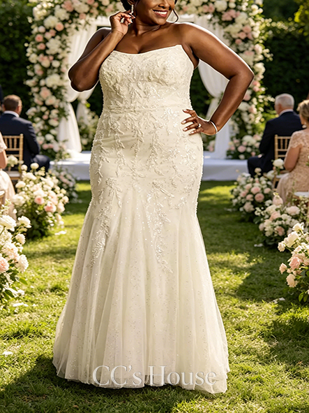 Unique Cat-Eye Neckline Strapless Mermaid Wedding Dress