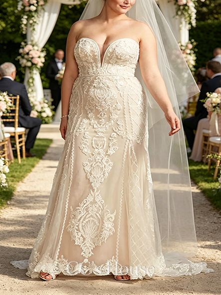 Vine Beaded Scroll and Lace Mermaid Wedding Dress