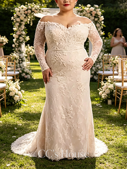 Sheer Long Sleeve Lace Mermaid Wedding Dress