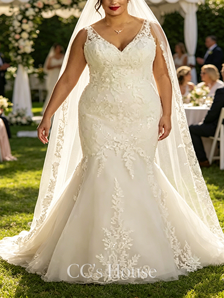Layered Multi-Lace Tank V-Neck Mermaid Wedding Dress