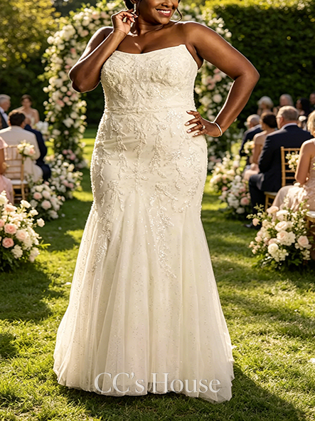 Stylish Cat-Eye Neckline Strapless Mermaid Wedding Dress