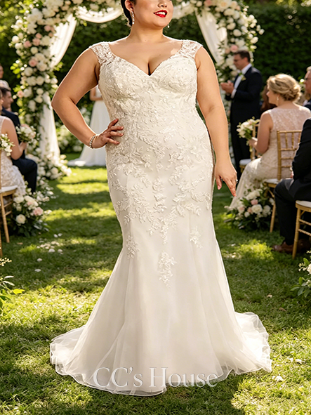 Sheer Tulle Illusion Cap Sleeve Mermaid Wedding Dress