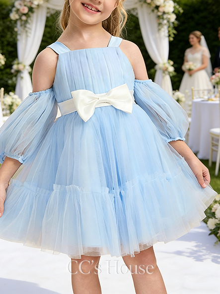 A-line Stylish Cold Shoulder Knee-Length Tulle Flower Girl Dress