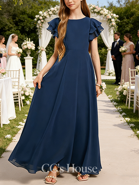 A-line Soft Scoop Floor-Length Chiffon Junior Bridesmaid Dress