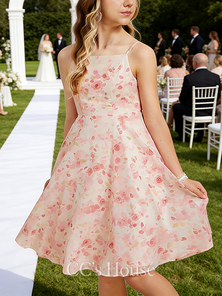 A-line Soft Square Knee-Length Chiffon Junior Bridesmaid Dress