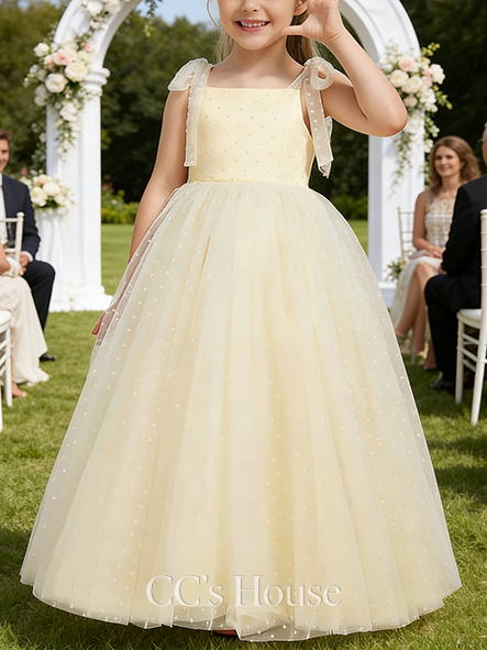 A-line Pretty Square Floor-Length Tulle Flower Girl Dress