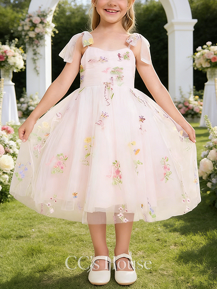 A-line Romantic Sweetheart Knee-Length Lace Floral Flower Girl Dress