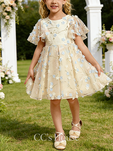 A-line Floral Scoop Knee-Length Lace Floral Flower Girl Dress