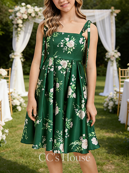 A-line Stylish Square Knee-Length Jacquard Junior Bridesmaid Dress