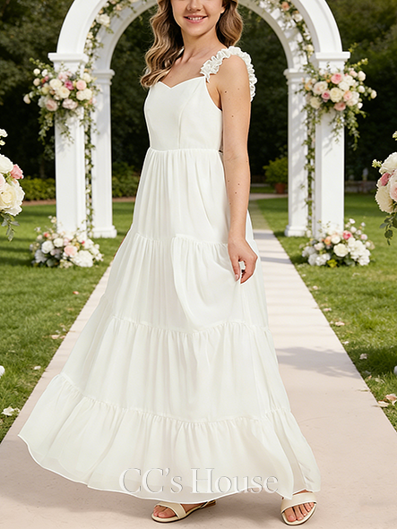 A-line Elegant V-Neck Floor-Length Chiffon Junior Bridesmaid Dress