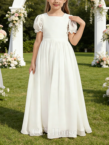 A-line Light Square Floor-Length Chiffon Flower Girl Dress