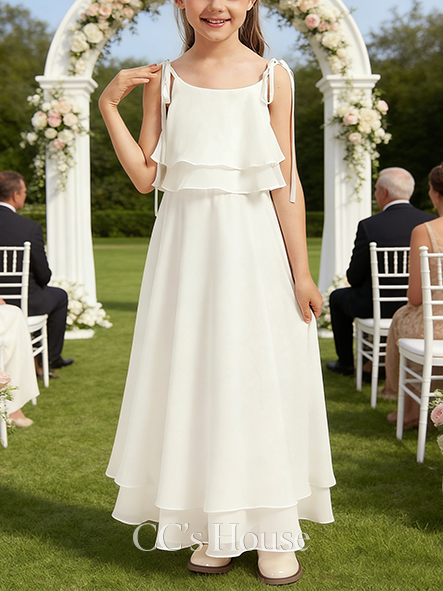 A-line Soft Scoop Ankle-Length Chiffon Flower Girl Dress