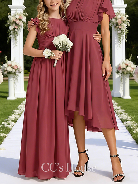 A-line Soft Scoop Floor-Length Chiffon Junior Bridesmaid Dress