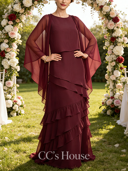 Wedding Guest A-line Luxury Scoop Floor-Length Chiffon Mother of the Bride Dress