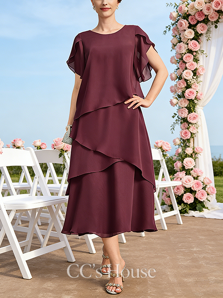 A-line Chic Scoop Tea-Length Chiffon Mother of the Bride Dress A-line Chic Scoop Tea-Length Chiffon Mother of the Bride Dress