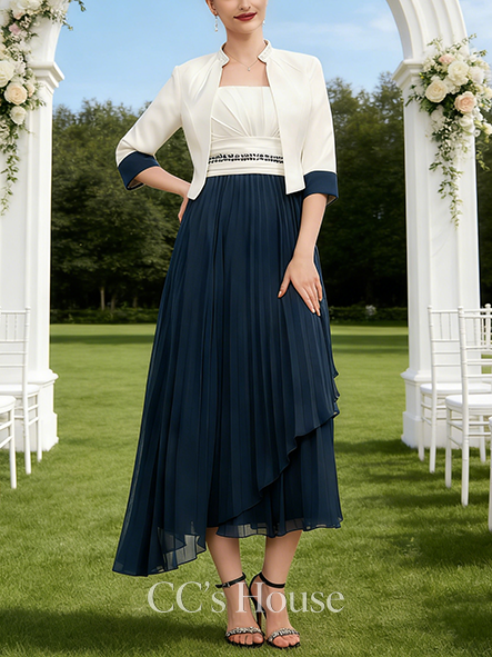 A-line Chic Square Asymmetrical Chiffon Mother of the Bride Dress With Pleated Beading Sequins