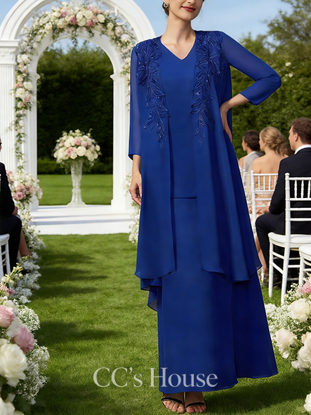 Grandmother A-line Graceful V-Neck Ankle-Length Chiffon Mother of the Bride Dress