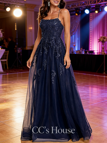 A-line Airy Square Floor-Length Tulle Prom Dresses