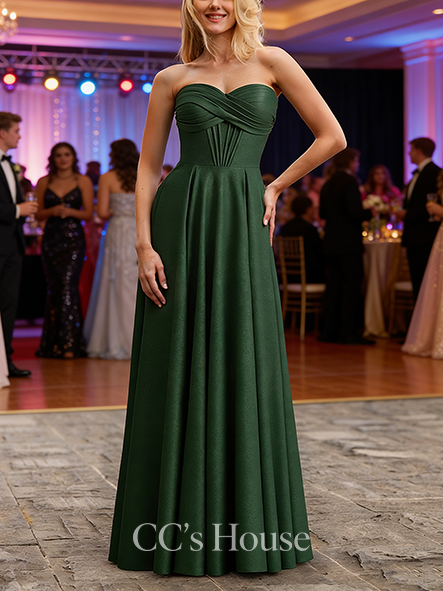 A-line Soft Sweetheart Floor-Length Jersey Prom Dresses With Pleated