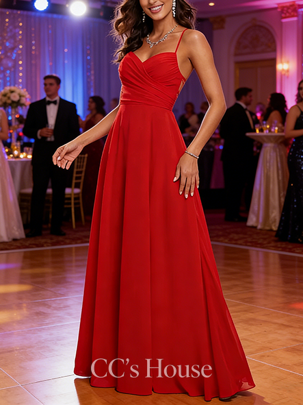 A-line Gentle Sweetheart Floor-Length Chiffon Prom Dresses