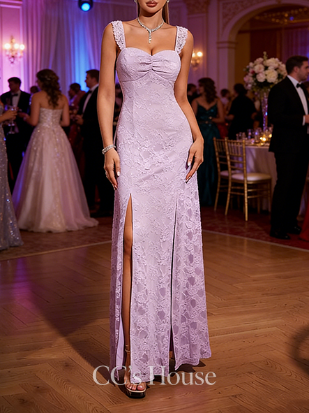 A-line Delicate Sweetheart Floor-Length Lace Prom Dresses