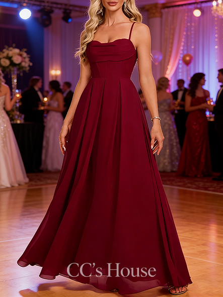 A-line Gentle Sweetheart Floor-Length Chiffon Prom Dresses With Pleated