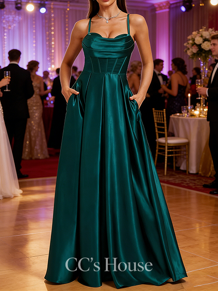 A-line Simple Sweetheart Floor-Length Stretch Satin Prom Dresses
